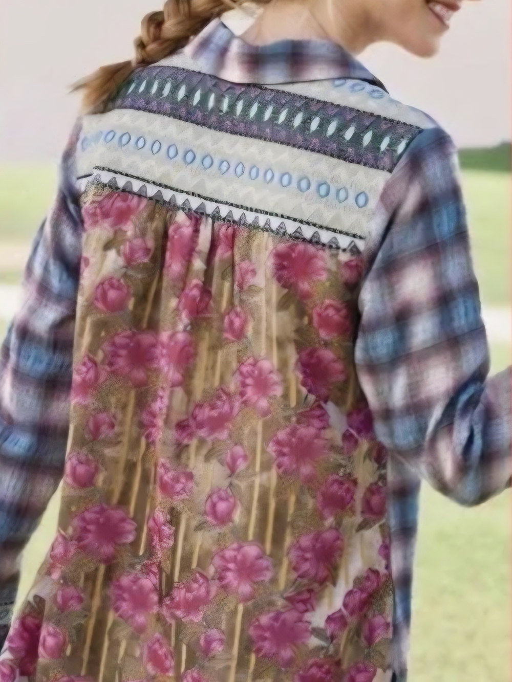 Soft Surroundings Floral Blouse in Mauve, Blue and Olive
